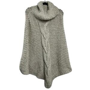 Eddie Bauer Womens Poncho Size M/L Beige Cable Knit Cowl Neck Sweater Shawl Cape